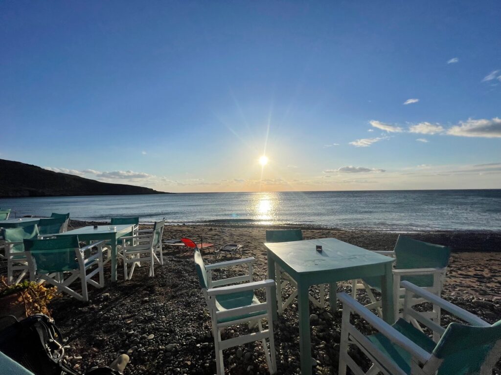 Breakfast at the sea side in the sun. Enjoy a nice breakfast while the sun rises.